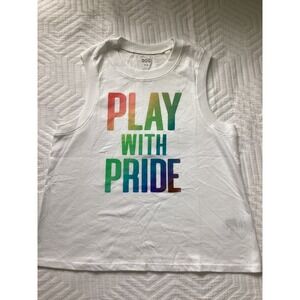 DSG Women's XS White Play With Pride‎ Rainbow Graphic Tank Top Sleeveless